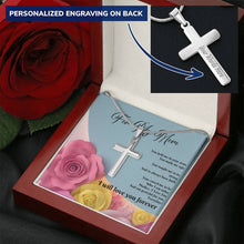 Load image into Gallery viewer, Personalized Engraved Cross Necklace - Pink & Yellow Roses - 247Wish4You