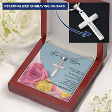 Load image into Gallery viewer, Personalized Engraved Cross Necklace - Pink & Yellow Roses - 247Wish4You