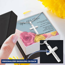Load image into Gallery viewer, Personalized Engraved Cross Necklace - Pink &amp; Yellow Roses - 247Wish4You
