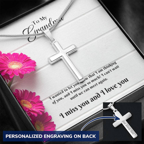 Personalized Engraved Cross Necklace - Pink Carnations - 247Wish4You