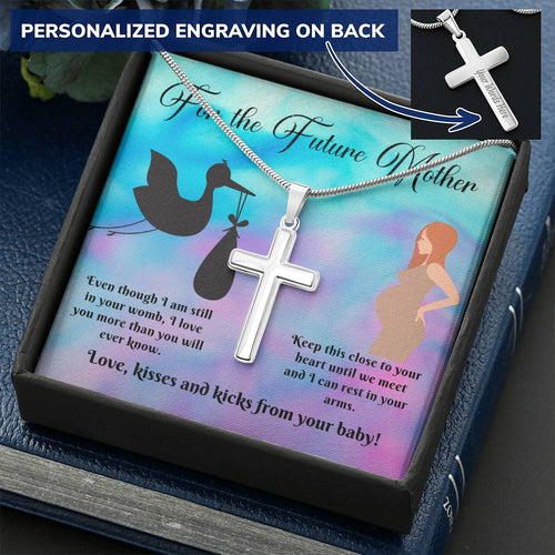 Personalized Engraved Cross Necklace - Future Mother - 247Wish4You