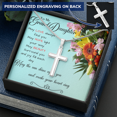 Personalized Engraved Cross Necklace - Love, Hope & Beauty - 247Wish4You