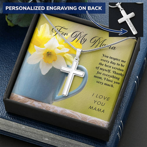 Personalized Engraved Cross Necklace - Flower Mug - 247Wish4You