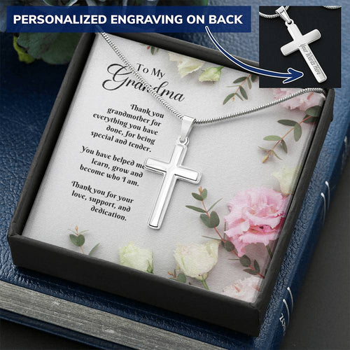 Personalized Engraved Cross Necklace - White & Pink Roses - 247Wish4You