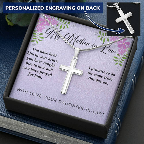 Personalized Engraved Cross Necklace - Mother-in-Law - 247Wish4You