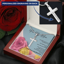 Load image into Gallery viewer, Personalized Engraved Cross Necklace - Pink &amp; Yellow Roses - 247Wish4You
